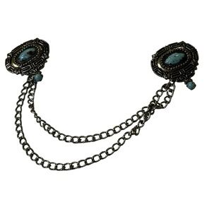 Vintage Southwestern Turquoise Cabochon Sweater Clip Double Chain Cardigan Guard